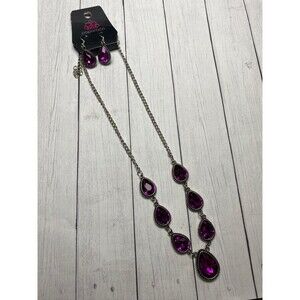 Paparazzi Necklace and Earrings Set Silver Purple Teardrop Jewelry Set